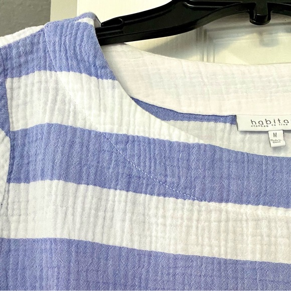 Habitat Periwinkle Blue and White Striped Shirt. 100% Cotton, 3/4 Sleeve  EC SzM - Picture 3 of 14